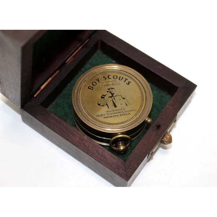 Wooden Boxed Brass Compass Model 5