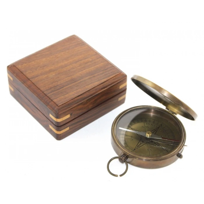 Wooden Box Brass Compass Model 8