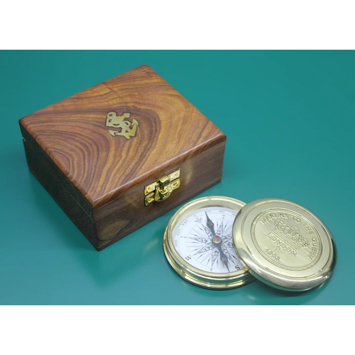 Wooden Boxed Brass Compass Model 9