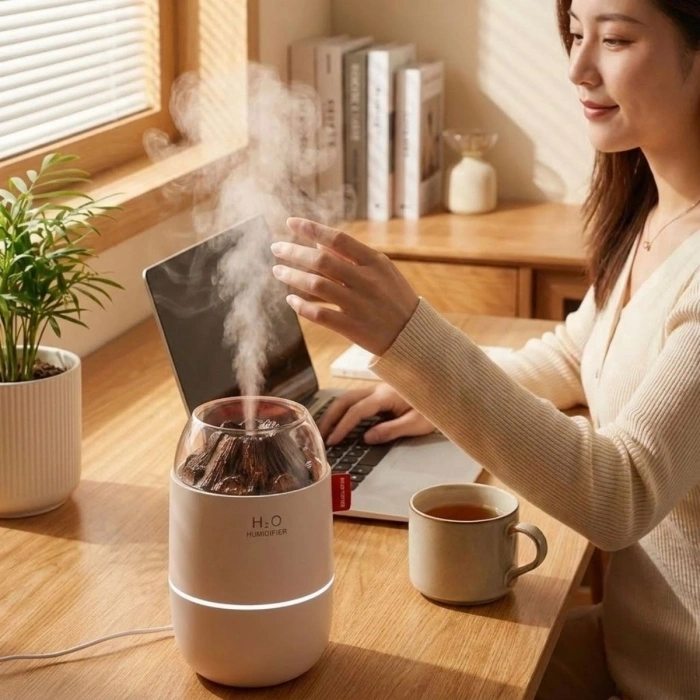 Ahşap Odun Ateşi Tasarımlı 280 Ml Ultrasonik Hava Nemlendirici &amp; Aroma Difüzör – Soğuk Buhar Makinesi, Led Işıklı, Ortam Nemlendirici (5365)