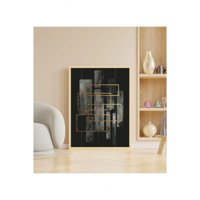Ahşap Siyah Gold Dekoratif Çerçeveli Tablo - Naturel 50 x 70