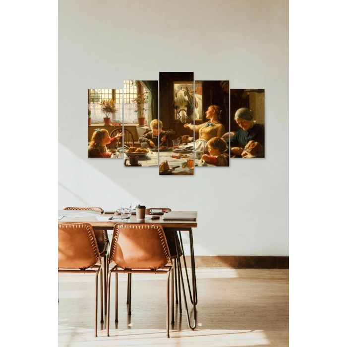 Aile Kahvaltı Çocuklar 5 Parçalı Mdf Tablo 60 x 100