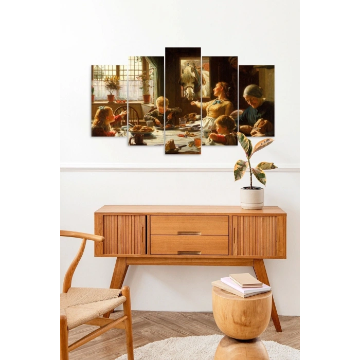 Aile Kahvaltı Çocuklar 5 Parçalı Mdf Tablo 60 x 100