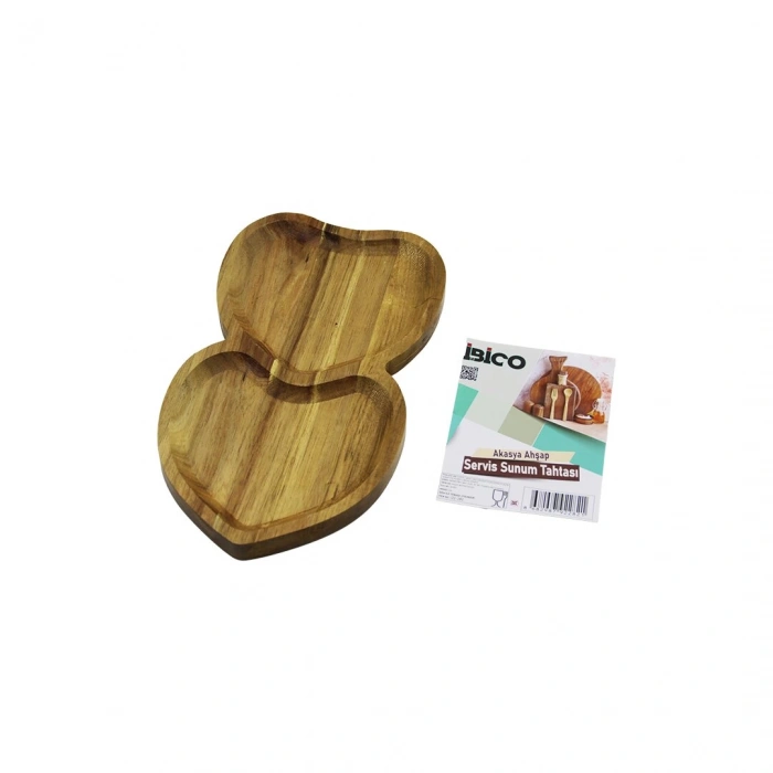 AKASYA KALPLİ  2 BÖLMELİ  AHŞAP SERVİS SUNUM TEPSİ - TAHTASI  25 X 14 X 1.4CM (5365)