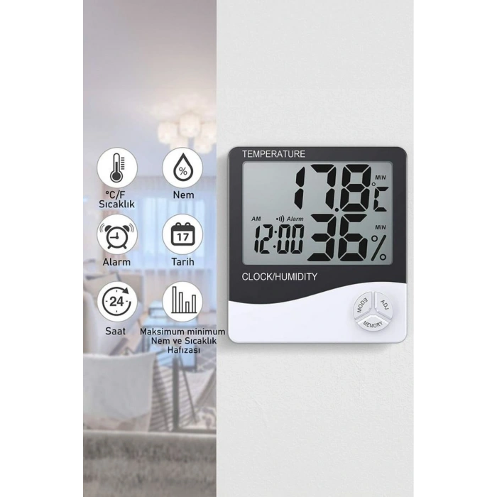 Akıllı Dijital Nem Sıcaklık Ölçer Termometre Masa Saati Fonksiyonel Ev Oda Ortam Dijital Sensörlü