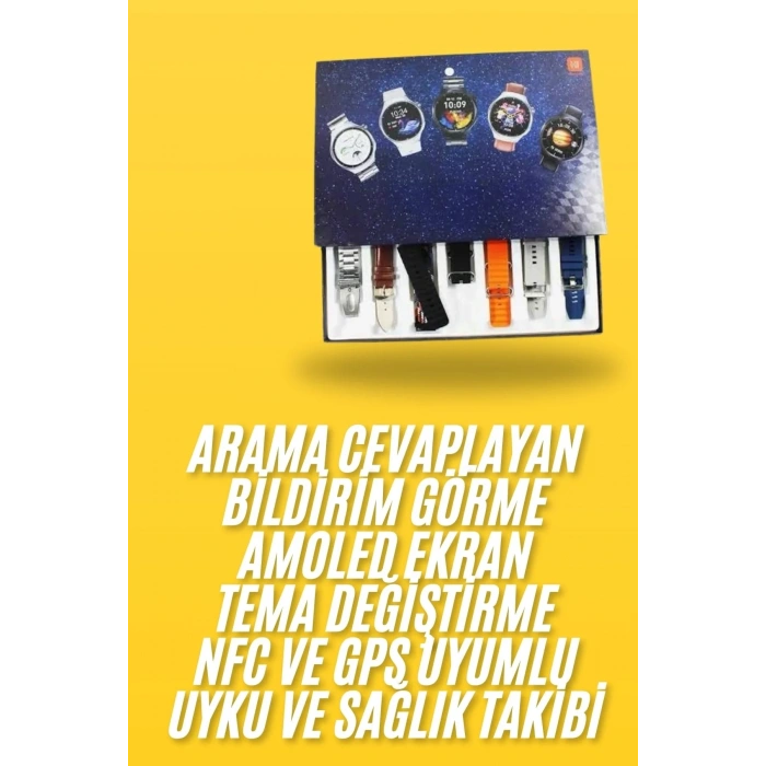 Akıllı Saat Siyah Kasa 7 Kordonlu Dokunmatik Ekran