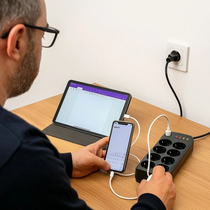 Akım Korumalı Termal Uzatma Kablosu – 8 Priz, 2 USB ve 2 Type-C Girişli, Güçlü Çoklu Priz (5365)