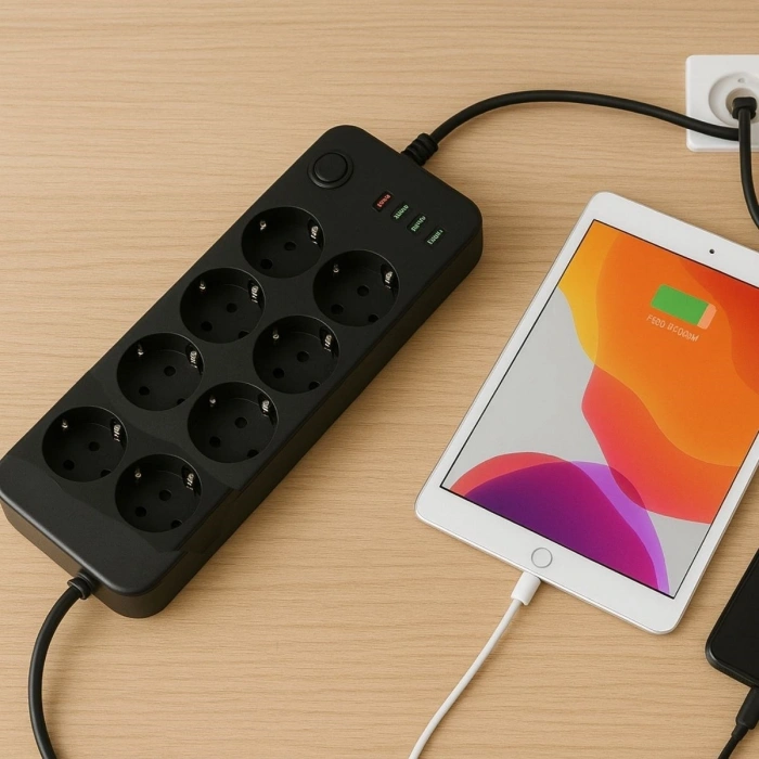 Akım Korumalı Termal Uzatma Kablosu – 8 Priz, 2 USB ve 2 Type-C Girişli, Güçlü Çoklu Priz (5365)