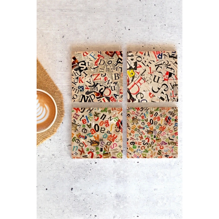 Alfabe 4lü Taş Bardak Altlığı
