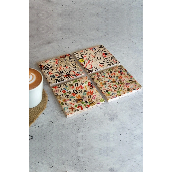 Alfabe 4lü Taş Bardak Altlığı