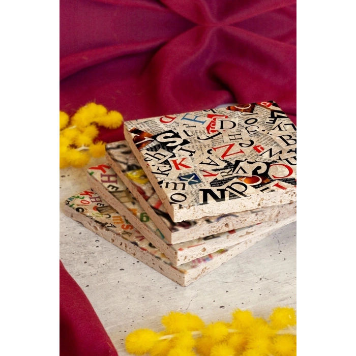 Alfabe 4lü Taş Bardak Altlığı