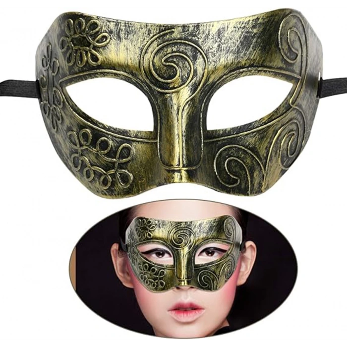 Altın Eskitme Yüz Maskesi - Antik Tarz Balo Maskesi (5365)