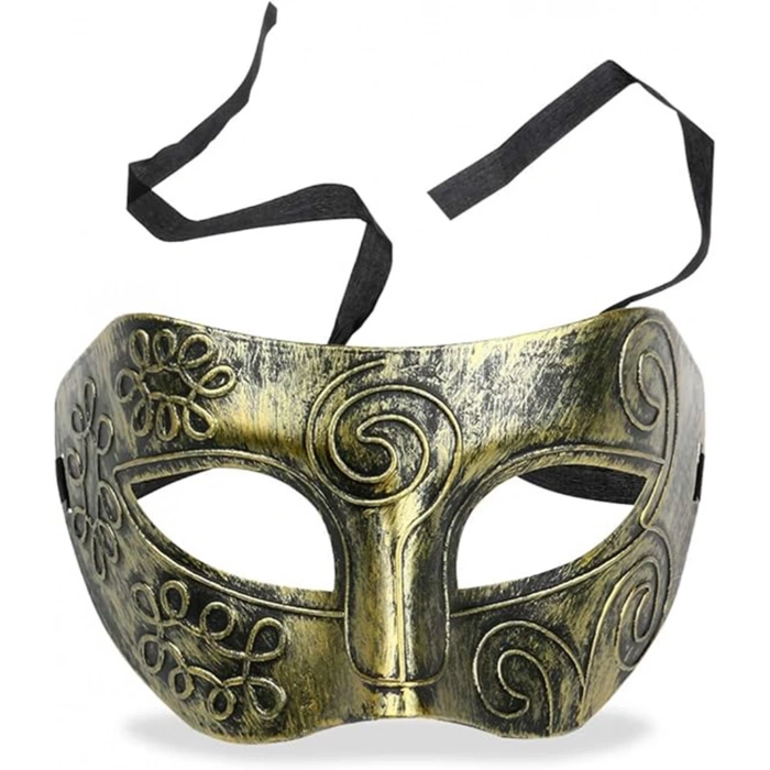 Altın Eskitme Yüz Maskesi - Antik Tarz Balo Maskesi (5365)