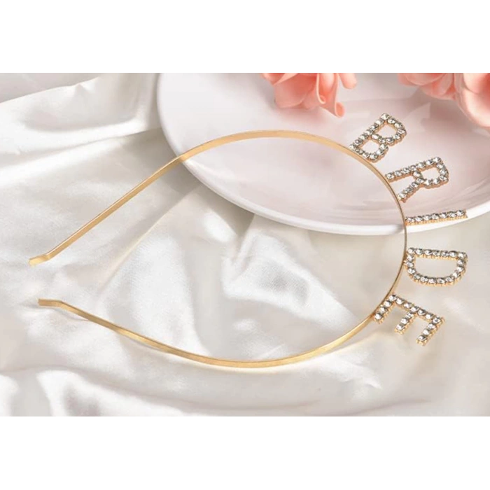 Altın Gold Renk Bekarlığa Veda Kristal Taş Bride Tacı İthal 16x10 cm (5365)