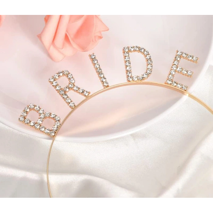 Altın Gold Color Bachelorette Party Crystal Stone Bride Tiara Imported