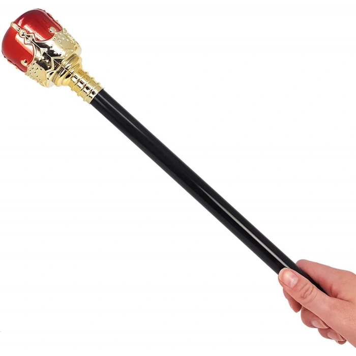 Altın Renk 60 cm Kral Tacı Kraliyet Tacı ve Kırmızı Topuzlu Kral Asası Seti (5365)