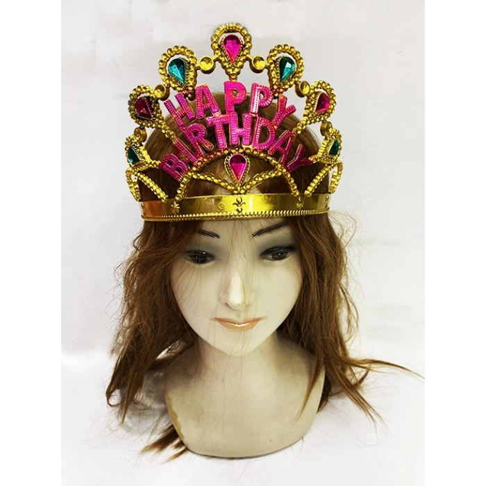 Altın Renk Happy Birthday Yazılı Doğum Günü Tacı 60 cm (5365)