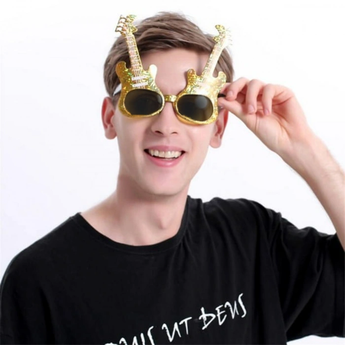 Gold Color Rockn Roll Guitar Shaped Party Glasses 15x15 cm (5365)