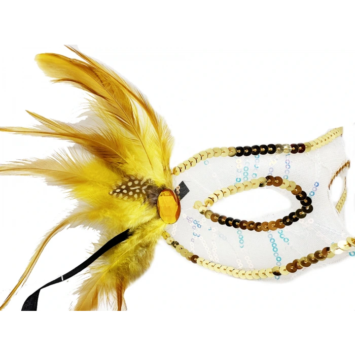 Golden Side Feathered Sequin Party Mask