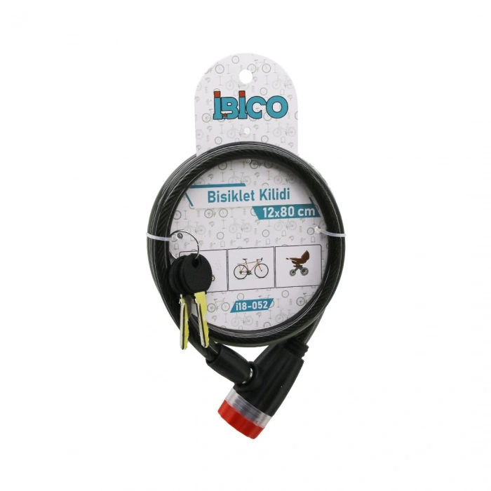 ANAHTARLI ÇEVİRMELİ KİLİT KAPAKLI PLASTİK KAFA BİSİKLET KİLİT ÇELİK TEL SİYAH ŞEFFAF KILIF 12MMX80CM (5365)
