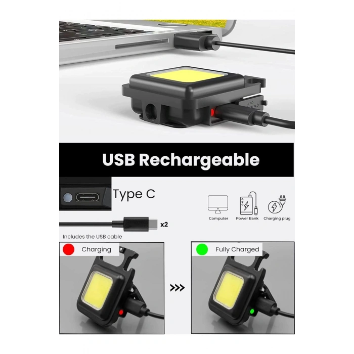 Anahtarlıklı, Açacaklı,Güçlü Mıknatıslı 3 Farklı Led Modlu Mini Boy Asılabilen LedEl Feneri