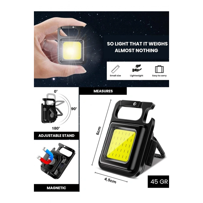Anahtarlıklı, Açacaklı,Güçlü Mıknatıslı 3 Farklı Led Modlu Mini Boy Asılabilen LedEl Feneri