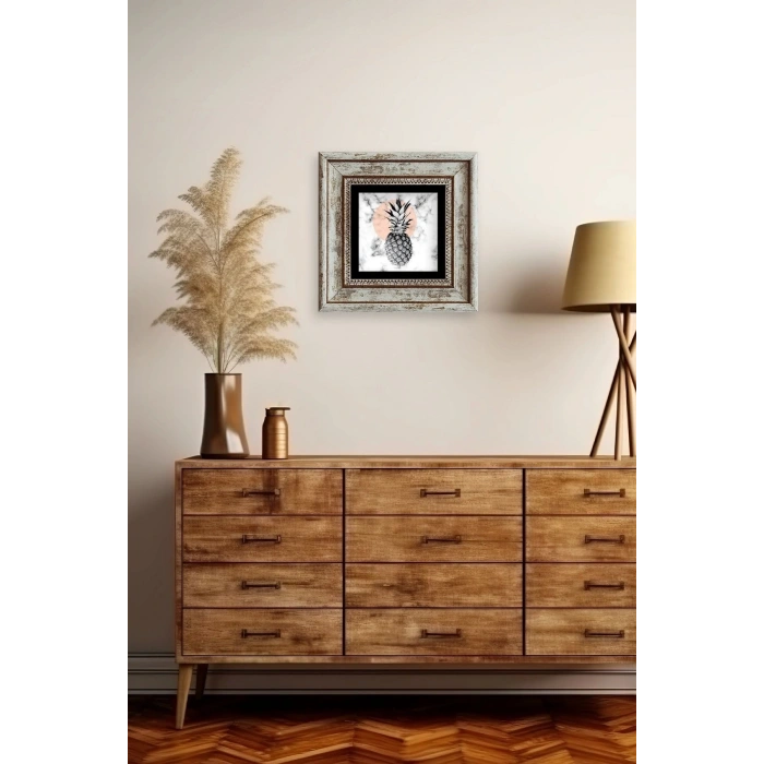 Ananas Çerçeveli Taş Tablo 20 cm