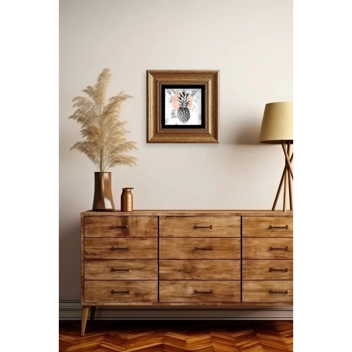 Ananas Çerçeveli Taş Tablo 20 cm