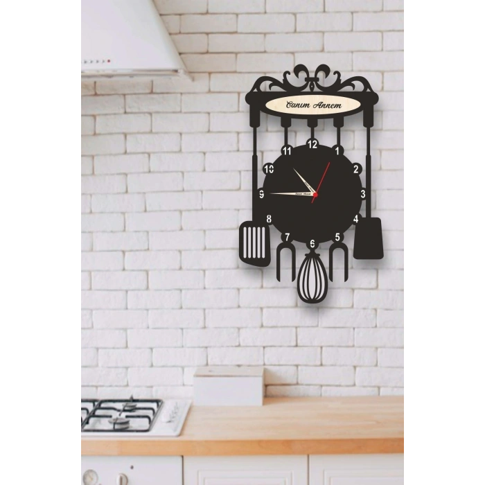 Anneler Gününe Özel Şık Mutfak Saati, Siyah Renk 50 x 35