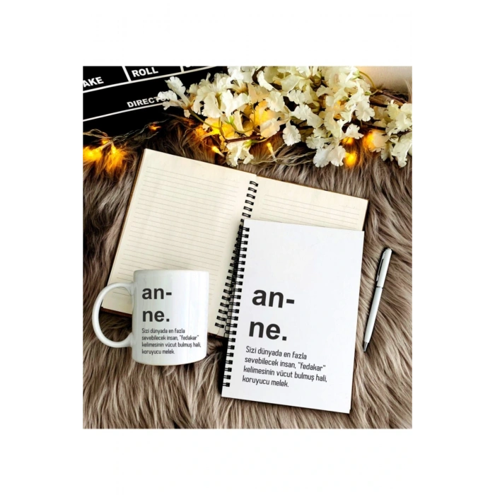 Anneler Için Ahşap Defter Kalem Kupa Seti Syhbyz