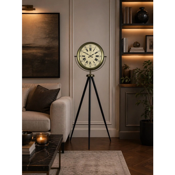 Antik Görünümlü Eskitme Tripod Ayaklı Saat