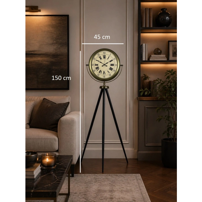 Antik Görünümlü Eskitme Tripod Ayaklı Saat