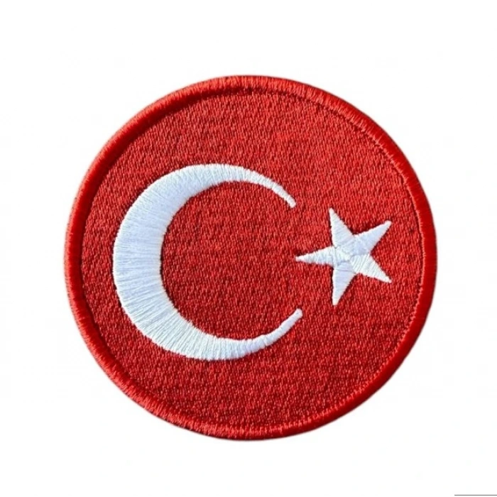 Aplike Ütü İle Yapışan Türk Bayrağı Yuvarlak Büyük Arma 5 cm