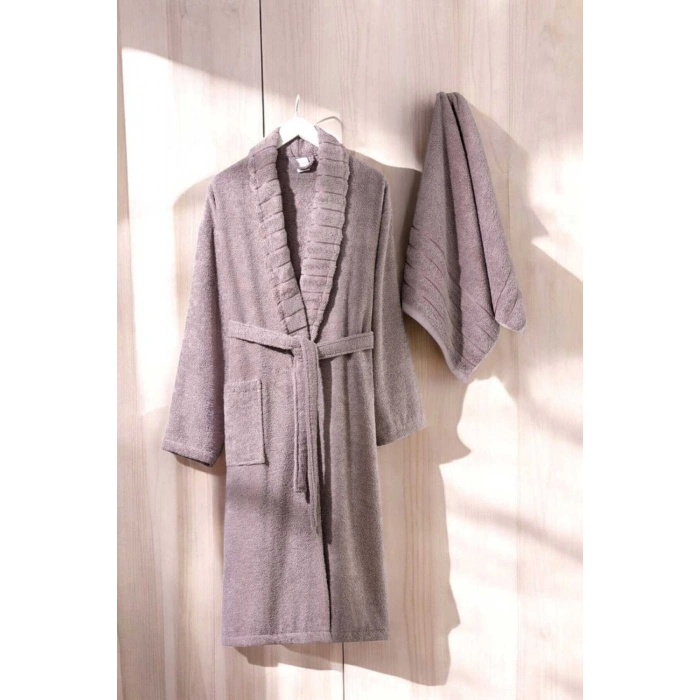 AquaLoom Lüx Kadın Bornoz ve Havlu Seti %100 Pamuklu Mürdüm