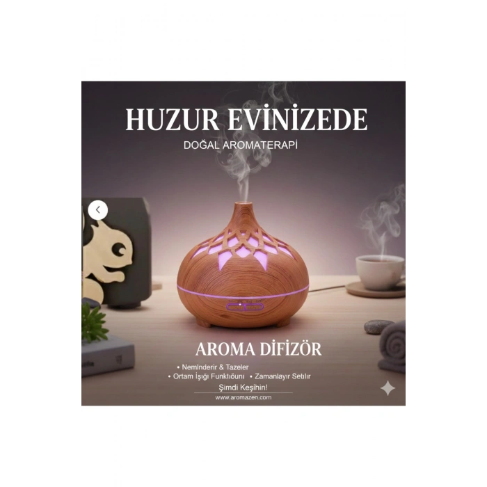 Aroma Difüzör Gece Işığı 7 Led DESENLİ Nemlendirici Kumandalı Buhar Makinesi 550 ml