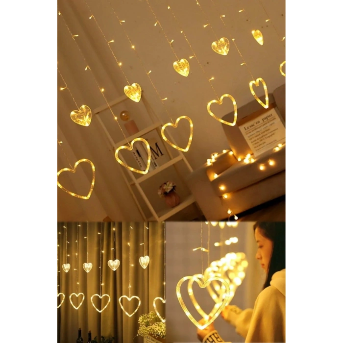 Asılabilir Sarkım Ledli Kalpli Modlu Dekoratif Ev Oda Bahçe Aydınlatma Sarkıtma Ledi