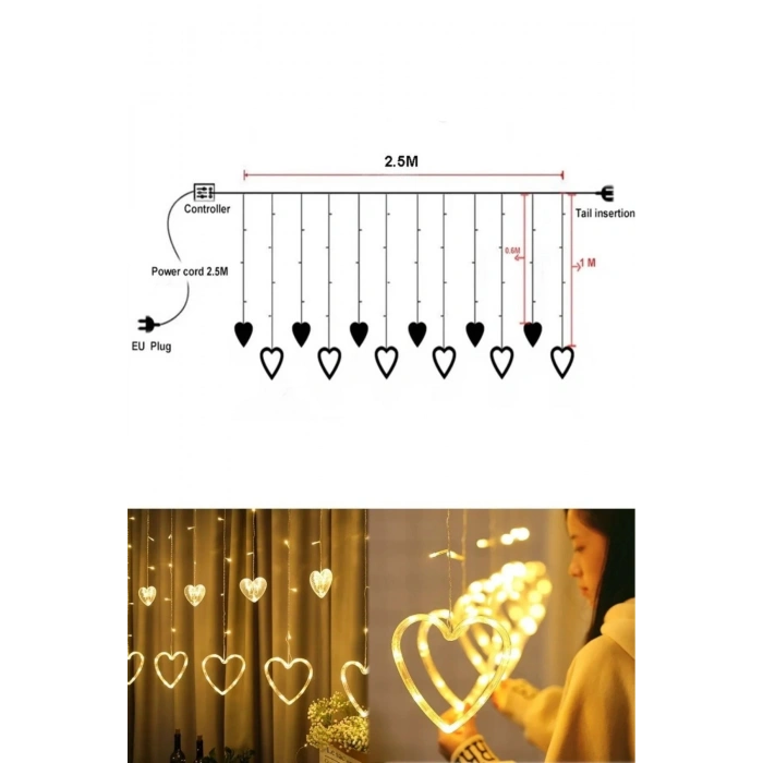 Asılabilir Sarkım Ledli Kalpli Modlu Dekoratif Ev Oda Bahçe Aydınlatma Sarkıtma Ledi