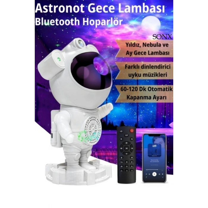 Astronot Bluetooth Hoparlör Bulutsusu Galax yAy Tavan Gökyüzü Projektör Zamanlayıcı Gece Lambası