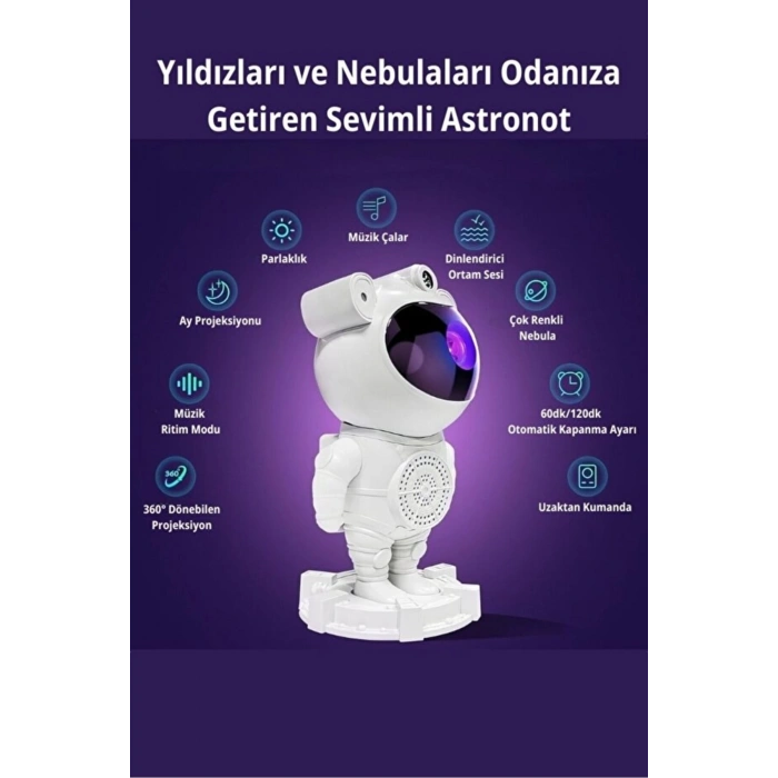 Astronot Bluetooth Hoparlör Bulutsusu Galax yAy Tavan Gökyüzü Projektör Zamanlayıcı Gece Lambası