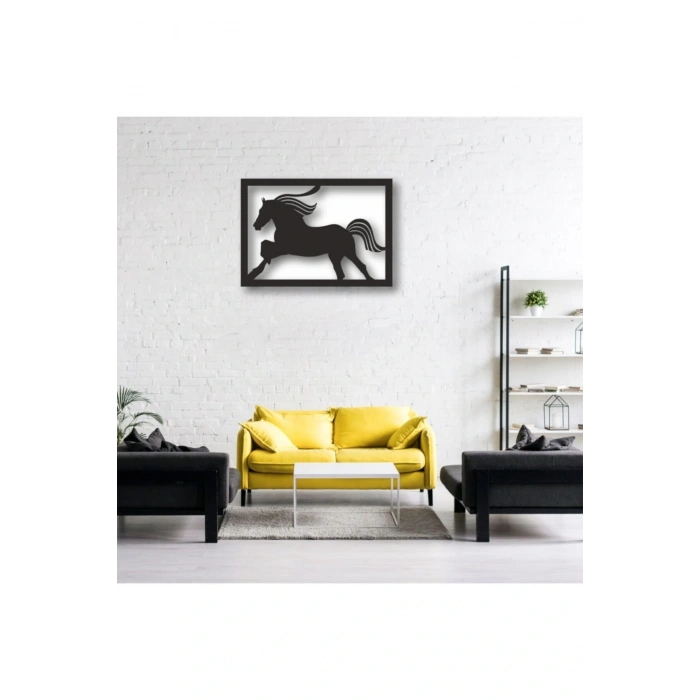 At Figürlü Çerçeve Görünümlü Ahşap Tablo