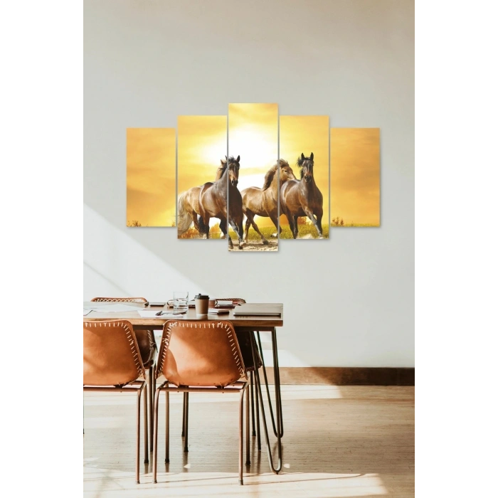 At Manzarası 5 Parçalı Mdf Tablo 60 x 100