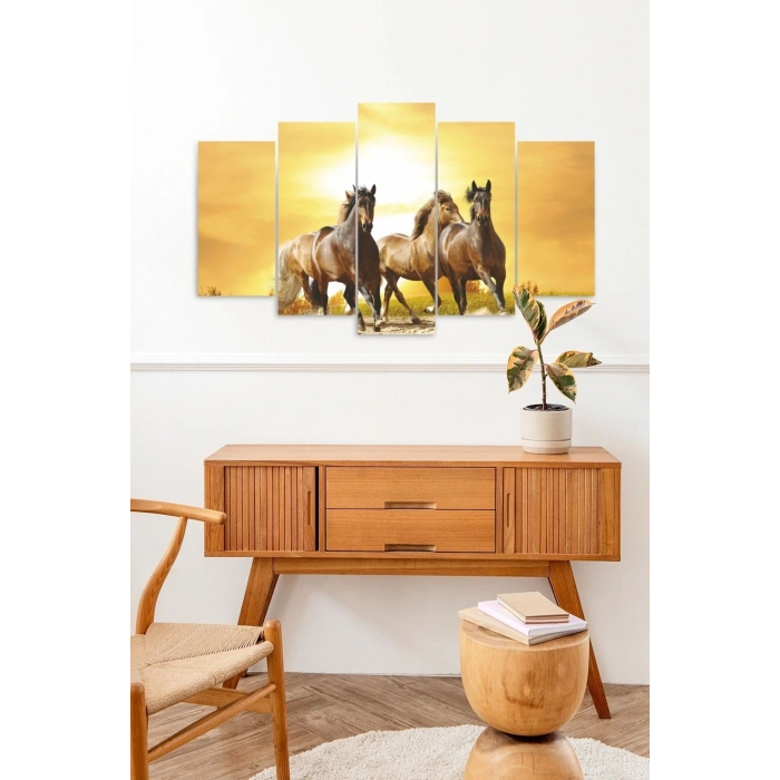 At Manzarası 5 Parçalı Mdf Tablo 60 x 100