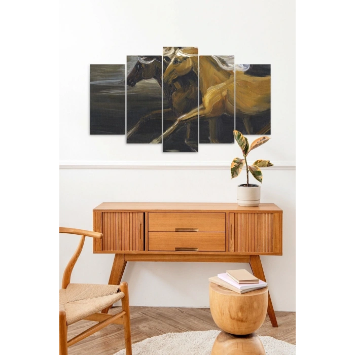 At Manzarası 5 Parçalı Mdf Tablo 60 x 100