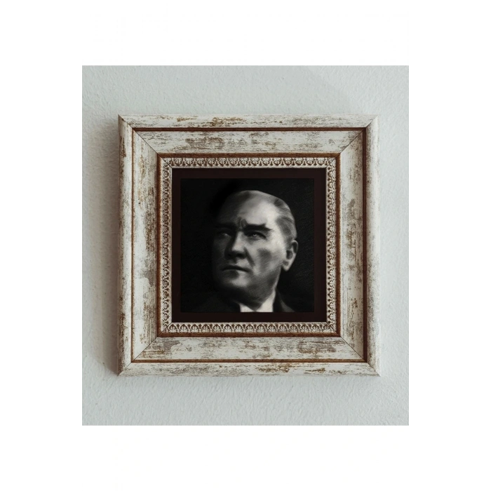 Atatürk Portre Çerçeveli Taş Tablo , Çerçeveli Taş Duvar Dekoru 20 cm