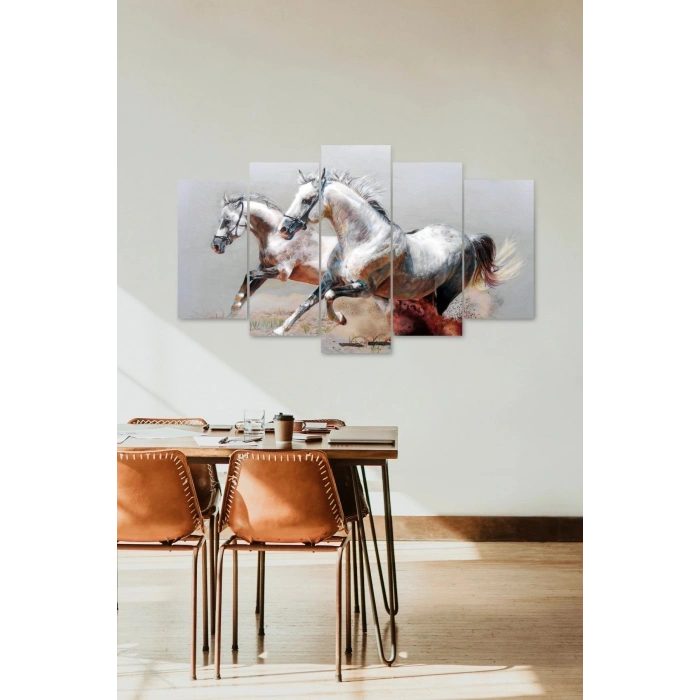 Atlar Manzara 5 Parçalı Mdf Tablo 60 x 100