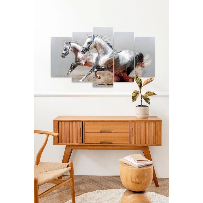 Atlar Manzara 5 Parçalı Mdf Tablo 60 x 100