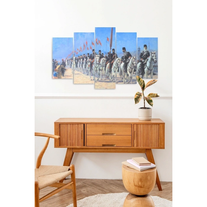 Atlı Birlikler Manzarası 5 Parçalı Mdf Tablo 60 x 100