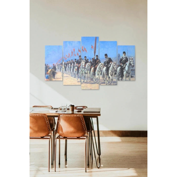 Atlı Birlikler Manzarası 5 Parçalı Mdf Tablo 60 x 100