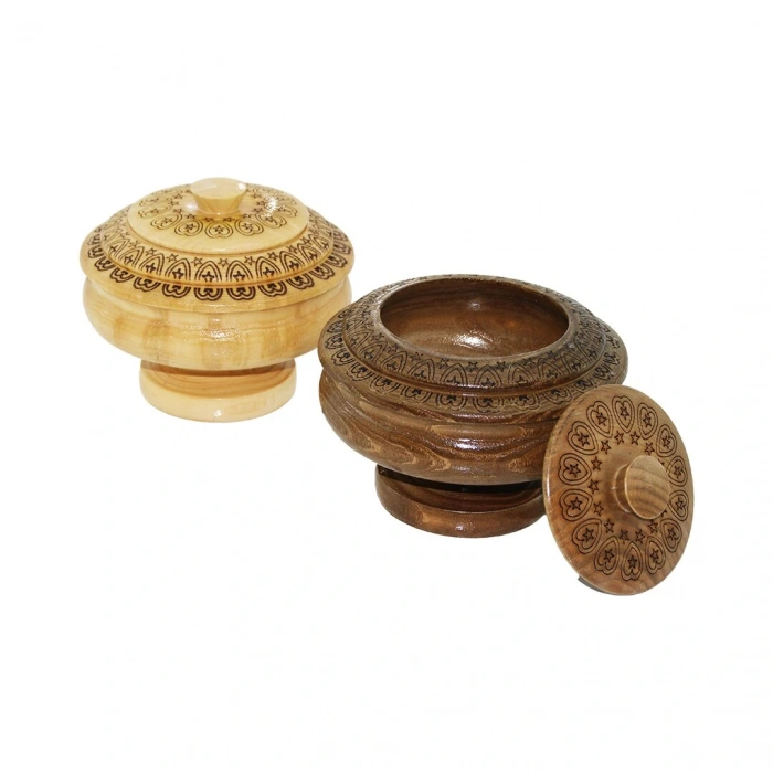 AYAKLI   DESENLİ - CNC İŞLEMELİ  AHŞAP ŞEKERLİK KAPAKLI  FİLELİ AMBALAJ (5365)