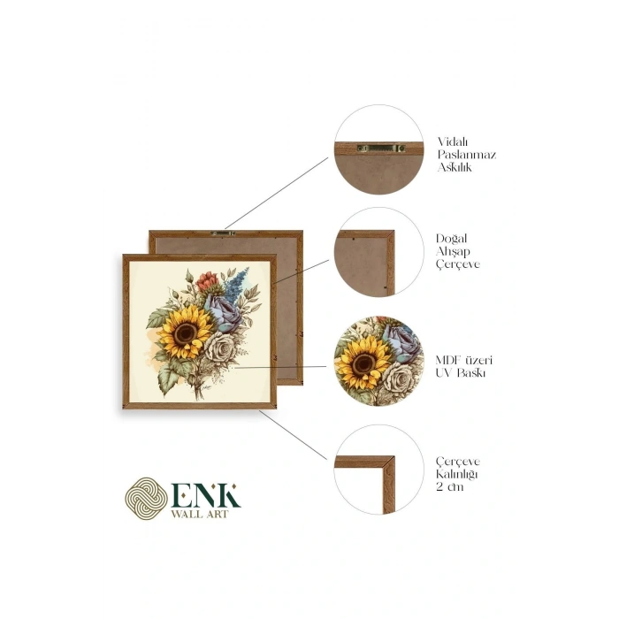 Ayçiçeği Ahşap Çerçeveli Tablo 23 x 23